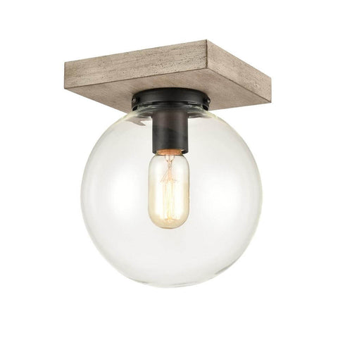 Industrial Glass Globe Ceiling Light with Distressed Wooden Canopy